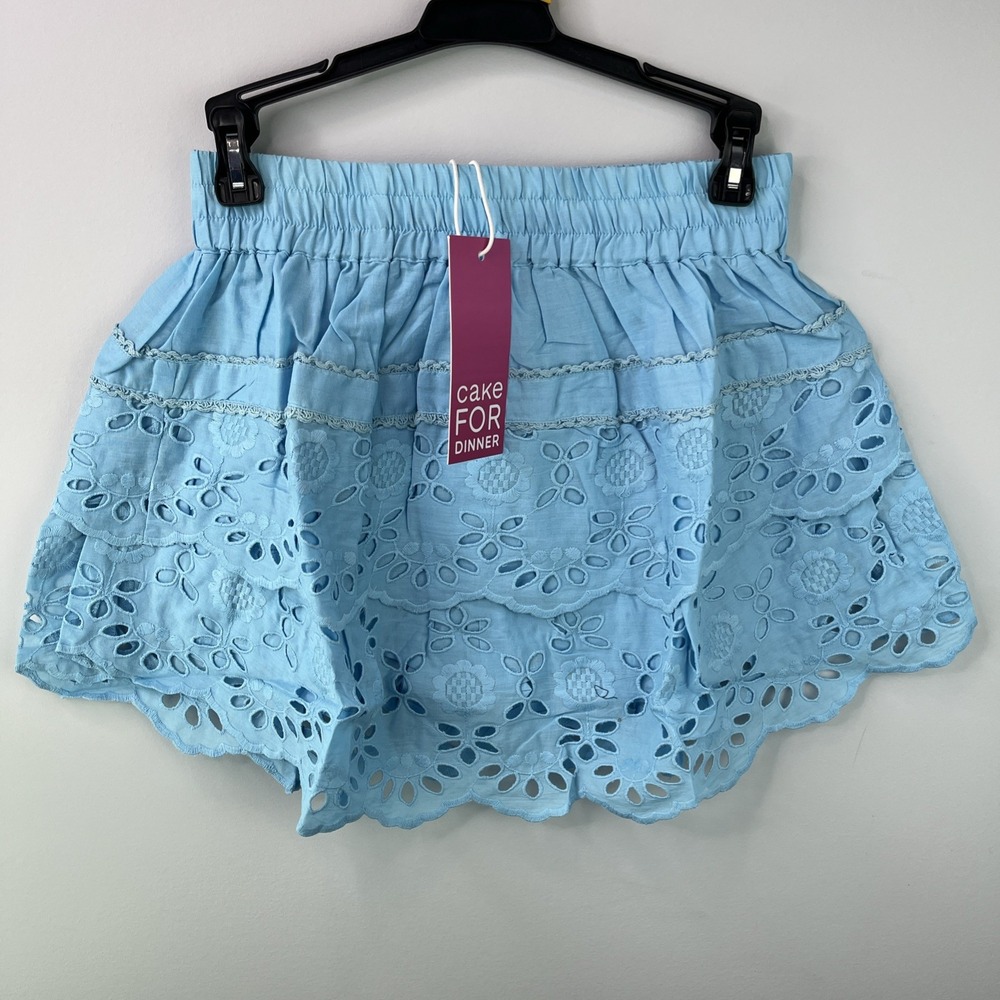 Cake For Dinner Lagrange Eyelet Ruffle Skirt Sea Mist Cotton Mini SZ Extra Small